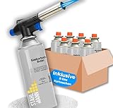 STAHLMANN ® Gasbrenner mit Kartusche 8x227g – Schweißbrenner max. 1300°C Temperatur – Lötlampe mit Piezozündung – Bunsenbrenner Küche -Küchenbrenner (8x Gaskartuschen)