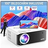 [Elektrischer Trapezkorrektur 6D/4P] Beamer, XuanPad 2024 Verbesserter Nativer 1080P 6G WiFi Bluetooth Beamer 4K unterstützt, 25000L Projektor mit Stativ für iOS/Andriod/TV Stick