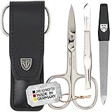 DREI SCHWERTER - 3-tlg. Nagelpflegeset 'Venezia' | Hochwertiges Maniküre Pediküre Nageletui, Farbe schwarz - Kunstleder - MADE IN GERMANY | Inhalt: Nagelschere, Pinzette, Saphirnagelfeile