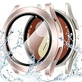 Kamita Wasserdicht Hülle Kompatibel mit Samsung Galaxy Watch 7 40mm, Härte PC Bumper Case mit Displayschutz aus Gehärtetem Glas, Stoßfest Voller Körper Schutzhülle Gehäuse für Galaxy Watch7(Roségold)