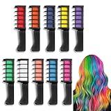 VOSSOT 10 Stück Haarkreide Kamm, Temporäre Haarfarbe Kamm ungiftig Haarkreide für Mädchen Haarkreide Glitzer Tattoos Set für Karneval, Cosplay,Party, Weihnachten Halloween
