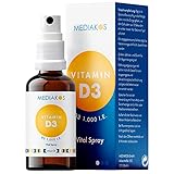Mediakos® Vitamin D3 Spray 1.000 I.E. mit MCT-Öl - Zuckerfreies & Geschmacksneutrales Vitamin D Präparat für Kinder & Erwachsene - Sonnenvitamine für Immunsystem, Zähne, Muskeln und Knochen (20ml)