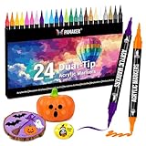 24 Farben Acrylstifte Set – Acrylmarker mit feiner Spitze und Pinsel für Stoff, Leinwand, Glas, Holz und Papier – Ideal für Kinder und Erwachsene, zum Zeichnen und DIY-Bastelprojekte