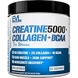 Evlution Nutrition Creatin 5000 + Kollagen + BCAA - für Frauen - Unterstützt mageres Muskelwachstum - 5g Kreatin-Monohydrat, 2g Kollagen-Peptide & 1g BCAAs pro Portion - 30 Portionen - Unflavored