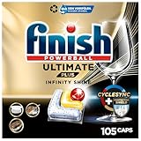 Finish Ultimate Plus Infinity Shine Citrus Spülmaschinentabs – Geschirrspültabs für intensive Reinigung, Fettlösekraft und Glanz mit Schutzschild – 105 Caps, Tablette, Zitrone