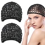 2 Stück Haarnetz Zum Schlafen,Mabor Haarnetze Mütze Schlafen Mesh Häkel Haarnetz Schwarz Haarnetz Snoods Wrap Gestrickte Netz Schlafmützen für Frauen Langen Lockigen Kurzen