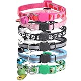 Bigqin 6 Stück Katzenhalsband, Reflektierende Katzen Halsbänder mit Sicherheitsverschluss und Glöckchen, verstellbares Cat Collar von 19 bis 32cm