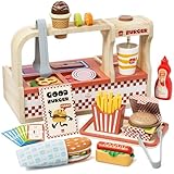 Lehoo Castle Kinderküche Zubehör, kaufladen Zubehör Holz, Kaufmannsladen Zubehör, Spielen Sie Hamburger Shop, Mädchen Geschenke 3 Jahre, Spielküche Zubehör Spielzeug ab 3 Jahre