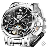 OLEVS Silber Schwarz Automatikuhren für Herren Tourbillon Automatik Mechanik Luxus-Kleid Edelstahl Armband Leuchtend wasserdicht Herren-Armbanduhr