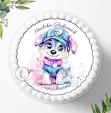 Tortenaufleger Tortenbild Paw Patrol Motiv für Jungen u. Mädchen zum Geburtstag, Personalisiert mit oder ohne Wunschname, Essbares Foto für Torten, Deko aus Fondant, Ø 20cm - 2228z