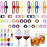 Farerkass Glasmarkierer, 64 Stück Gläser Markieren, Glas Markierung Trinkgläser, Glasmarkierer Silikon, Wiederverwendbarer Wein Marker, für Weinglas, Martinigläser, Trinkglas, Bar Party Dekoration