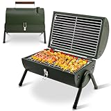 Pukomc Grill-42 * 29 * 29cm Tragbarer Holzkohlegrill Klappbarer Doppe Grillfläche für Outdoor-Barbeque Camping, Terrasse, Garten Grün