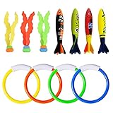 VIKSAUN 11 Stück Tauchen Spielzeug Unterwasser Kinder, 4 Tauchringe,3 Algenspielzeug, 4 Fischspielzeug, Tauchspielzeug Set für Kinder, Schwimmen Schwimmbad (11 pcs)