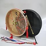 HAGJII Leder Schamanentrommel Bodhran Mit Griff Rahmentrommel Mit Trommelstöcken Tasche Für Yoga Meditation Handtrommel Spirituelles Instrument(45cm,Black cowhide)