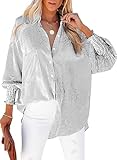 Chicrise Bluse Damen Oversize Knopfleiste Langarm Hemdbluse Streifen Basic Top Herbst Casual Schwarz X Groß 46-48