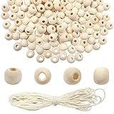 TOAOB 160 Stück Holzperlen 6mm Natur Runde Holzkugeln mit Loch Wooden Beads mit 5m Baumwollschnur für DIY Schmuck Herstellung Makramee Handwerk