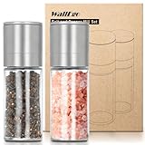 Mini Salz und Pfeffermühle 2er Set, Klein Verstellbarem Keramikmahlwerk Gewürzmühle und Himalaya-Salzmühle aus Hochwertigem Glas & Edelstahl mit für Küche Camping Geschenk [Ohne Gewürzinhalt]