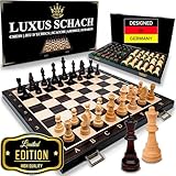 APEQi® Luxus Schach - großes Schachspiel Holz HOCHWERTIG - [54x54cm], Massivholz, 2 EXTRA-Damen, Geschenkidee - edles Schachbrett Holz groß mit 34 gewichteten Schachfiguren - klappbares Chess Board