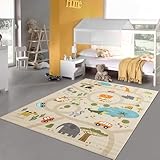 Teppich-Traum Kinderteppich Kinderzimmer Teppich Spielteppich Spielmatte Safari Straßenteppich rutschfest beige 120 x 160 cm