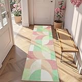 TUKDAK Boho Teppich Läufer Flur 60x180 cm, Bunt Geometrisches Karomuster Küchenteppich Waschbar, rutschfest Flurteppich, Weicher Mädchen Schlafzimmer Teppich für Badezimmer Waschküche Kinderzimmer