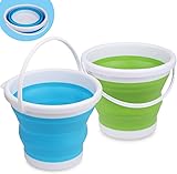 Silikon Strand Faltbare Eimer Spielzeug 3L Jumbo Sand Pails mit Mesh Tasche, Schwimmbad für Kinder Erwachsene, Geschenk Set für Garten, Reisen, Angeln, Reinigung, Camping im Freien