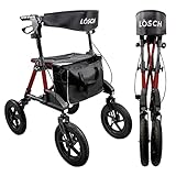 Rollator faltbar und leicht I Outdoor Rollator mit Luftbereifung, inkl. Sitzfläche mit Rückengurt, Tasche & Stockhalter I höhenverstellbare Gehhilfe TABAS von Lösch Reha I Gehwagen ideal für Reisen