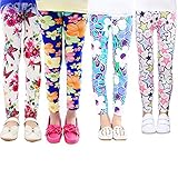 XM-Amigo 4er Pack Kinder Mädchen Hosen Blumenmuster Stretch Leggings (8-9 Jahre)