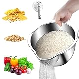 Reis Sieb Edelstahl, Sieb zum Waschen von Reis, Reis Waschschüssel mit Sieb, Nudelsieb Edelstahl 24 cm, Mit Seitenablauf, für Quinoa, Obst, Nudeln, Gemüse, Linsen, Bohnen, Müsli, Küchensiebkorb