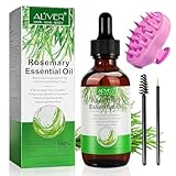 Rosmarinöl für Haarwachstum, mit Silikon Kopfhaut Massagebürste, Bartwuchs, Wimpernpflege und Hautpflege - Natürliches ätherisches Öl mit aroma