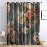 Rustikale Blumen Vorhänge Vintage Blumen Botanische Verdunklungsvorhänge, Vorhang Blickdicht Gardinen mit Ösen, Schlafzimmer Wohnzimmer Kinderzimmer Deko, Thermovorhang 2er Set H 220 x B 140 cm
