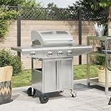 Haus & Garten, Möbel-Gasgrill mit 4 Brennern, silberfarben, Edelstahl