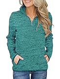 iWoo Damen Sweatshirt Pullover Langarm 1/4 Reißverschluss Jumper Bluse Tops Lose Casual Stehkragen Langarmshirt Blau-Grün L