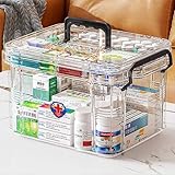 Medikamenten Aufbewahrung,Medizinbox Hausapotheke box mit Griff und herausnehmbarem Fach,Doppellagig Multifunción Aufbewahrungsbehälter Große Kapazität für Gadgets,Kosmetische (Transparente-S)