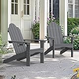 LUE BONA Adirondack Stuh 2er Set,Wetterfester Adirondack Chair aus Kunststoff,mit Becherhalter, Moderner Kunststoffstuhl für Terrasse,Garten,89 x 76 x 92cm,Tragfähigkeit 180kg,Dunkel Grau