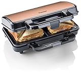 Bestron XL Sandwichmaker, Antihaftbeschichteter Sandwich-Toaster für 2 Sandwiches, 900 Watt, Schwarz/Kupfer