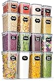 L LONGANCHANG Vorratsdosen mit Deckel Luftdicht Set of 16, BPA frei, Aufbewahrungsbox mit Deckel, Mottensichere Küchen Organizer Cornflakes Müsli Mehl Aufbewahrung, Vorratsbehälter mit Etiketten