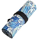 Hoxgar 24 Löcher Leinwand Federmäppchen für Buntstifte, Große Kapazität Federmappe, Künstler Buntstifte Organizer, Pencil Wrap Stifterolle zum Bleistift, Zeichenwerkzeuge und Pinsel (Keine Bleistift)