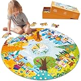 Funsland Kinderpuzzle ab 3, Saisonale Waldtiere, 88 Teile, Rund 3-7 Jährige Kinder Puzzle Spielzeug, Puzzle für Jungen und Mädchen 8-10 Jahren Geburtstagsgeschenk