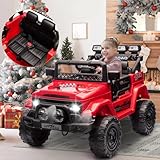 Kinder Elektroauto, Kinder Quad mit 2 Sitzer, 2 Betriebsmodi mit Fernbedienung, LED-Lichter, Bluetooth, Sicherheitsgurten – Robuste, Rutschfeste Reifen, Elektrofahrzeuge für Kinder von 3-8 Jahren, Rot