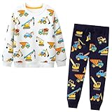 FILOWA Trainingsanzug Jungen Sportanzug Kinder Jogginganzug Baumwolle Bagger Kran Grau Pullover Sweatshirts und Hosen Outfit Sportbekleidung Herbst Winter 6-7 Jahre, Gr.116-122