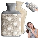 Wärmflasche, 2L Groß Wärmflasche mit Bezug, 2022 NEU Wärmflasche mit Washable Extrem Weicher Plüschbezug Handwärmer für Kinder & Erwachsene,Schmerzlinderung Premium Wärmbeutel 100% Naturkautschuk