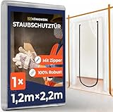 Königwerk 1x Staubschutztür mit Reißverschluss 1,1x2,2m [Extra Stark] - Inkl. Abdeckfolie - Ideal als Staubschutzwand, Baustellentür, Schmutzschleuse