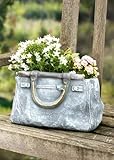 Dekoleidenschaft Pflanzer Handtasche in Stein Optik, Pflanztopf in Taschenform, Blumentopf, Pflanzgefäß, Gartendeko für Draußen, Pflanzschale