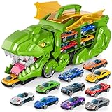 Ci Vetch Kleinkind Auto Spielzeug für 3 4 5 6 Jahre alte Jungen, Spielzeug Autos Dinosaurier Transporter LKW mit 10 Druckguss Auto Spielzeug, verwandelt Sich in Dino, Kleinkind Auto Spielzeug Grün