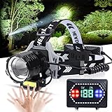 Bud K Wiederaufladbare LED-Stirnlampe, 120000 Lumen Superhelle Stirnlampe Taschenlampe mit Bewegungsmelder, 8 Modi, 135° verstellbar, IPX7 wasserdichte Kopflampe für Camping, Laufen, Klettern, Wandern