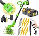 WeeLun Rasentrimmer Mit Akku, Motorsense akku Mit 2x2500mAh Batterie,3 x Metallklinge & 6 x Kunststoffklingen, kantenschneider und freischneider ​akku für effiziente Rasenpflege und Unkrautbeseitigung