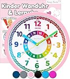 Honey's Heaven Wanduhr für Kinder - Lernuhr zum Lernen der Uhrzeit - analoge Kinderuhr ohne Tick Geräusche, mit lautlosem Uhrwerk - Kinderzimmer Deko für Jungen und Mädchen (pink)