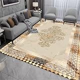 RUGMRZ Terrasse Deko 200X250Cm Teppich Ornament 3 Designer Teppiche Teppichrutschstopp Licht Luxus Gold Diamant Samt Wohnzimmer Abstrakt Hellgelb