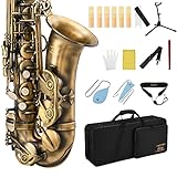 Eastar Altsaxophon Vintage Sax Eb E Flach Alt Saxophon Student Anfänger Set AS-Ⅱ-Ab mit Tragetasche, Mundstück, Gurt, Blätter, Ständer, Reinigungsbürste (Bronze)