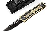 Klappmesser 440C taschenmesser gold Alu knopfdruck, Wellenschliff Gezackt stahl, Edc Outdoor Messer Survival scharfe, Mechanischer faltmesser, einhandmesser jagd tanto, Tragbare Camping messer scheide